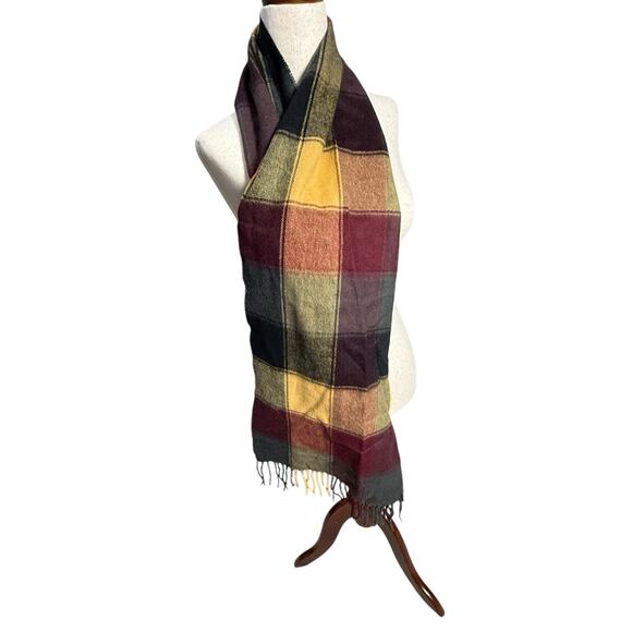 Vintage 90s Vintage 100% Cashmere Plaid Fringe Made In England Scarf - Picture 4 of 4